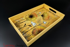 Yellow rectangular lacquer tray with hand-painted Water lilies  22*35cm